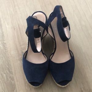 Stuart Weitzman Navy Blue Suede Wedge